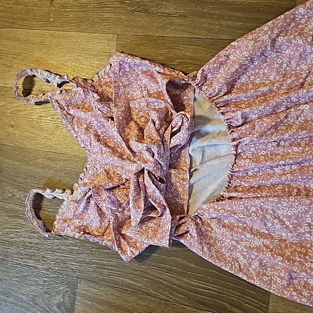 Pink Floral Ruffle Strap Tie Behind Romper - Picture 2 of 3